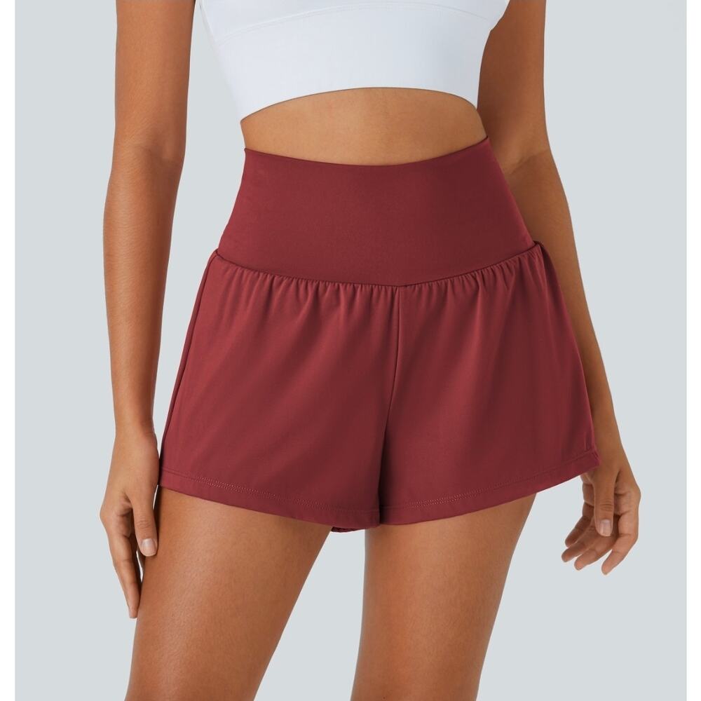 Sz Sm HALARA Rust SoftlyZero™ Airy Super Hi-Waist 2-in-1 Cool Touch Yoga Shorts